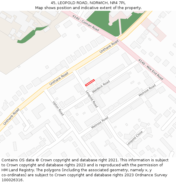 45, LEOPOLD ROAD, NORWICH, NR4 7PL: Location map and indicative extent of plot