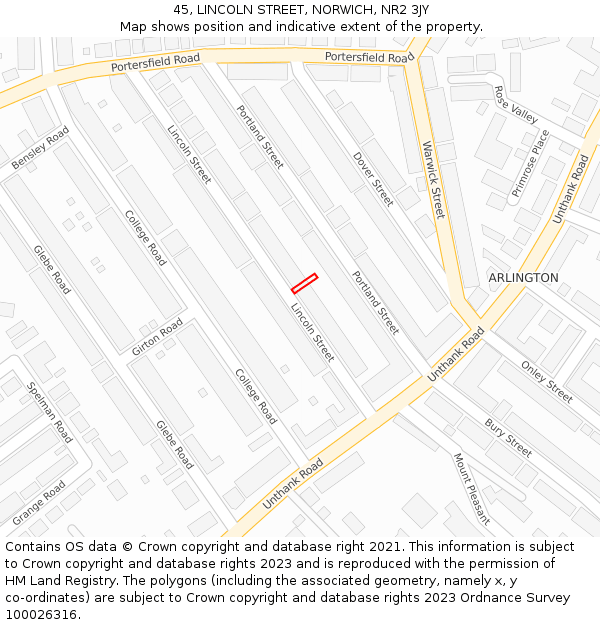 45, LINCOLN STREET, NORWICH, NR2 3JY: Location map and indicative extent of plot