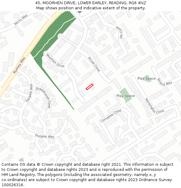 45, MOORHEN DRIVE, LOWER EARLEY, READING, RG6 4NZ: Location map and indicative extent of plot