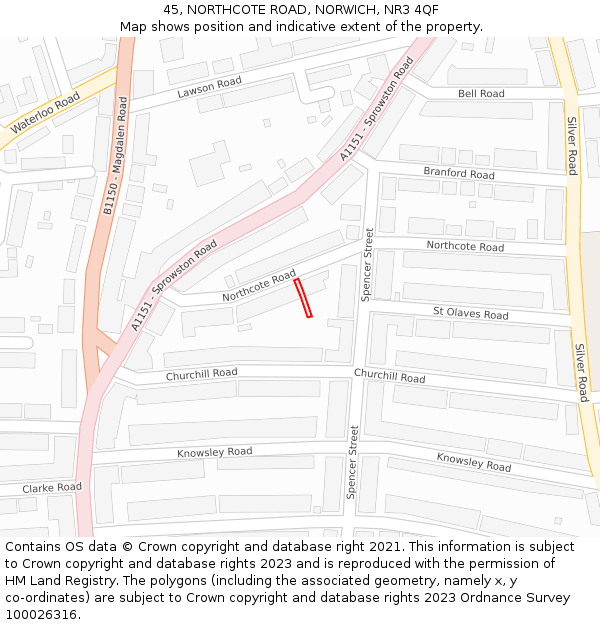 45, NORTHCOTE ROAD, NORWICH, NR3 4QF: Location map and indicative extent of plot