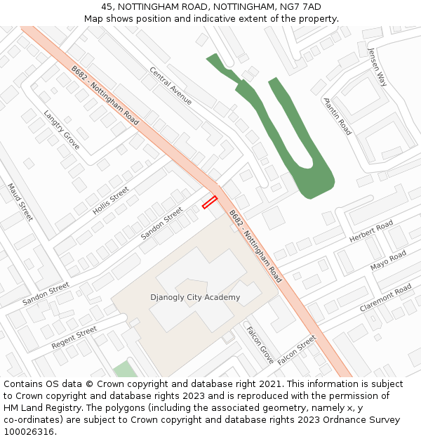 45, NOTTINGHAM ROAD, NOTTINGHAM, NG7 7AD: Location map and indicative extent of plot