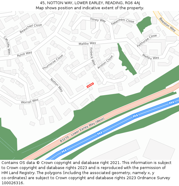 45, NOTTON WAY, LOWER EARLEY, READING, RG6 4AJ: Location map and indicative extent of plot