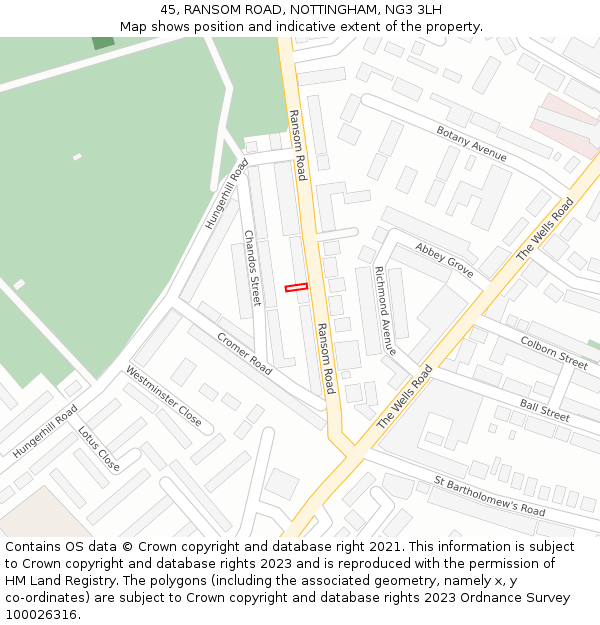 45, RANSOM ROAD, NOTTINGHAM, NG3 3LH: Location map and indicative extent of plot
