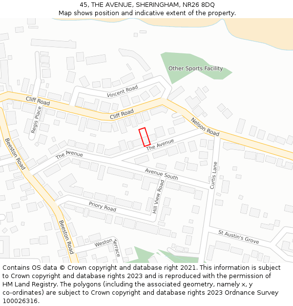 45, THE AVENUE, SHERINGHAM, NR26 8DQ: Location map and indicative extent of plot