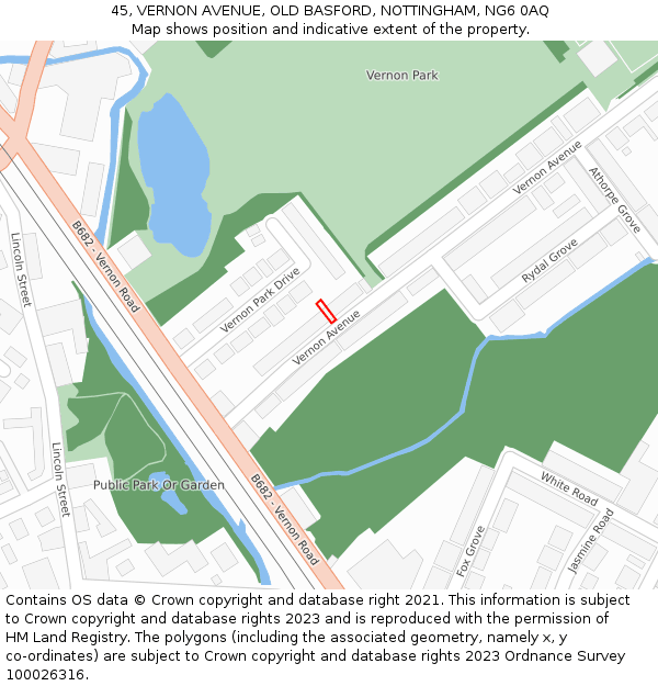 45, VERNON AVENUE, OLD BASFORD, NOTTINGHAM, NG6 0AQ: Location map and indicative extent of plot