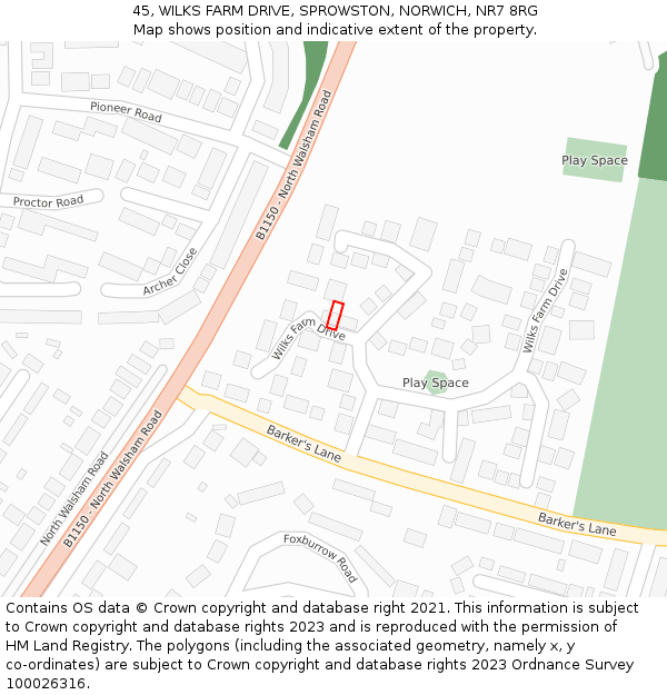 45, WILKS FARM DRIVE, SPROWSTON, NORWICH, NR7 8RG: Location map and indicative extent of plot