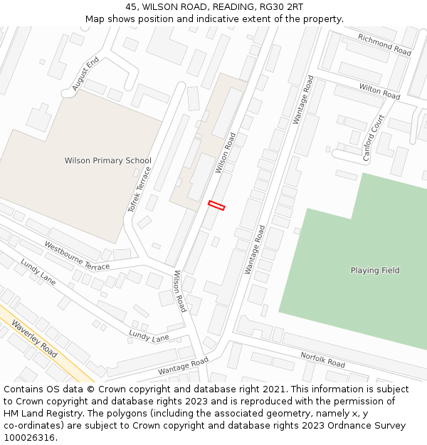 45, WILSON ROAD, READING, RG30 2RT: Location map and indicative extent of plot