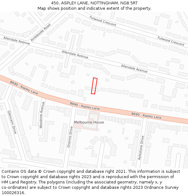 450, ASPLEY LANE, NOTTINGHAM, NG8 5RT: Location map and indicative extent of plot