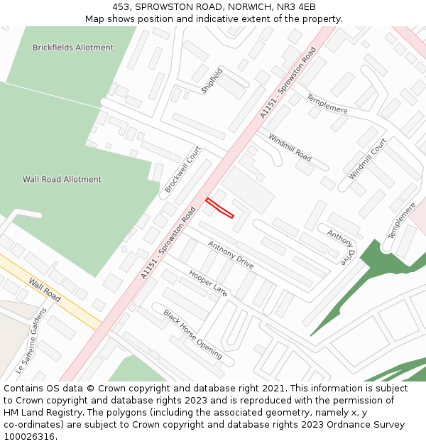 453, SPROWSTON ROAD, NORWICH, NR3 4EB: Location map and indicative extent of plot