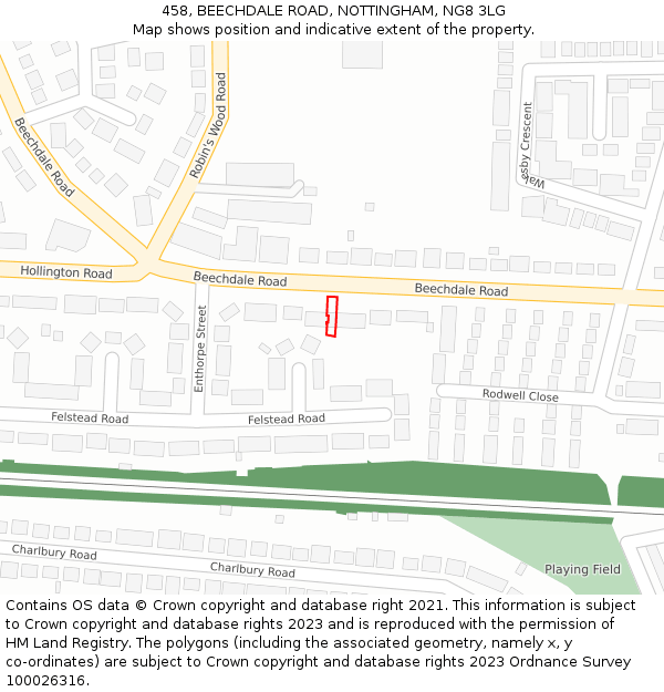 458, BEECHDALE ROAD, NOTTINGHAM, NG8 3LG: Location map and indicative extent of plot