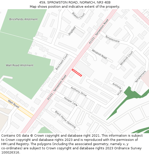 459, SPROWSTON ROAD, NORWICH, NR3 4EB: Location map and indicative extent of plot