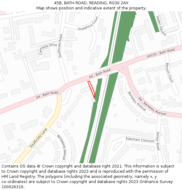 45B, BATH ROAD, READING, RG30 2AX: Location map and indicative extent of plot
