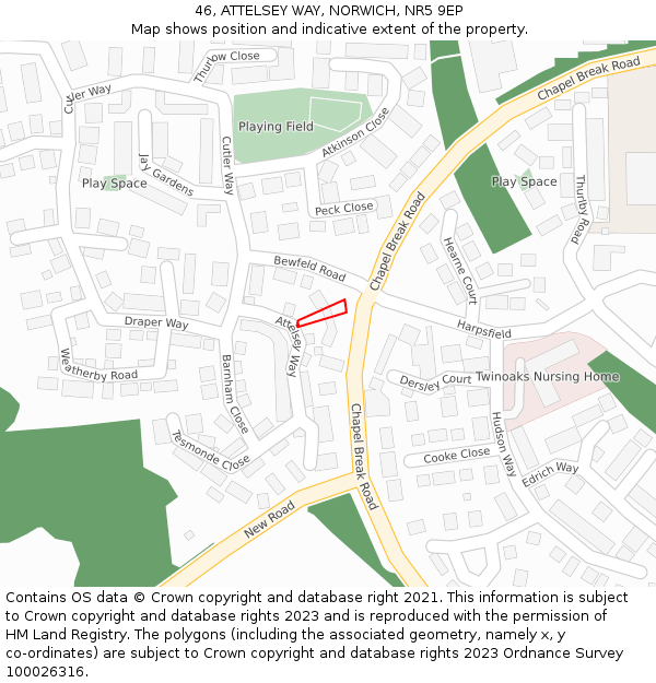 46, ATTELSEY WAY, NORWICH, NR5 9EP: Location map and indicative extent of plot