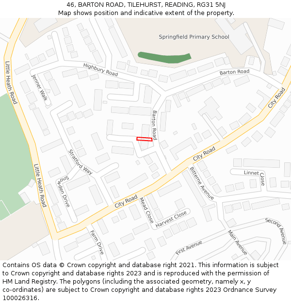 46, BARTON ROAD, TILEHURST, READING, RG31 5NJ: Location map and indicative extent of plot