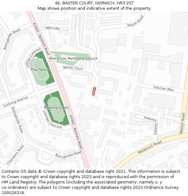 46, BAXTER COURT, NORWICH, NR3 2ST: Location map and indicative extent of plot