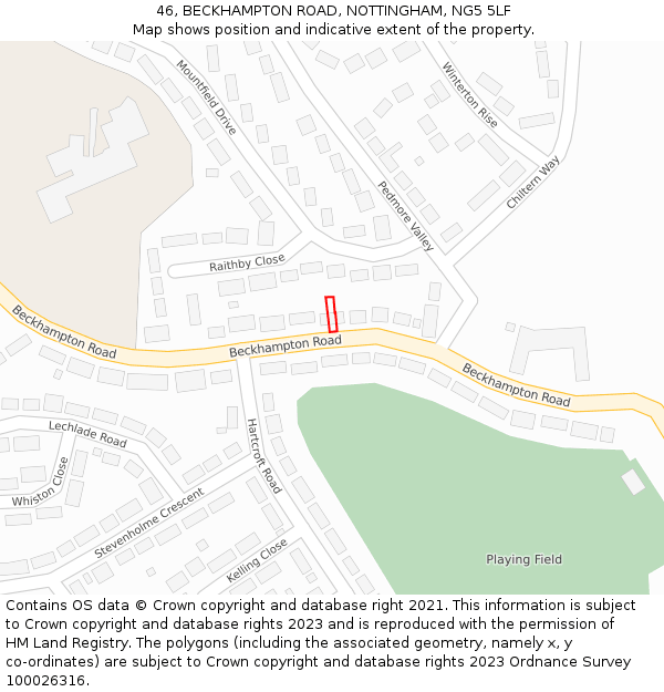 46, BECKHAMPTON ROAD, NOTTINGHAM, NG5 5LF: Location map and indicative extent of plot