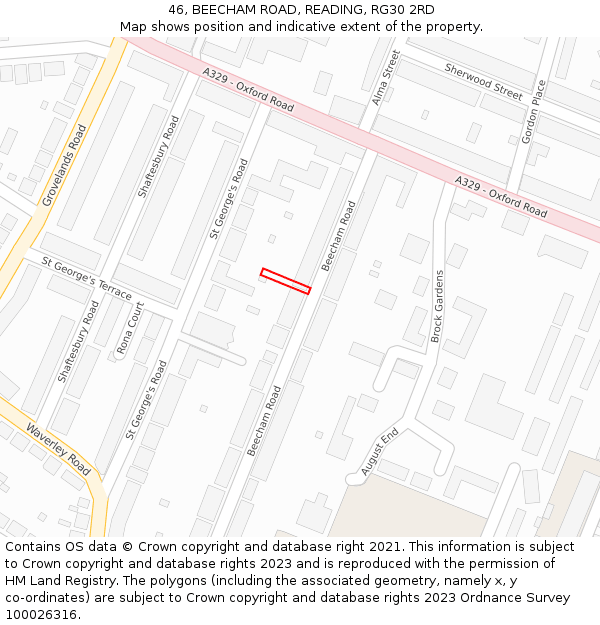 46, BEECHAM ROAD, READING, RG30 2RD: Location map and indicative extent of plot