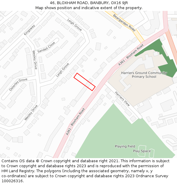 46, BLOXHAM ROAD, BANBURY, OX16 9JR: Location map and indicative extent of plot