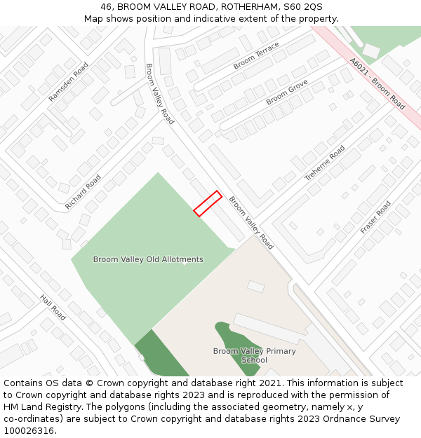 46, BROOM VALLEY ROAD, ROTHERHAM, S60 2QS: Location map and indicative extent of plot