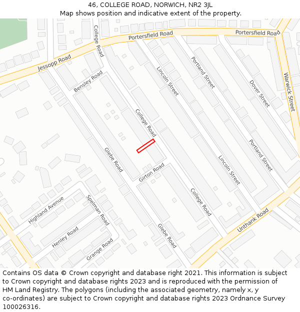 46, COLLEGE ROAD, NORWICH, NR2 3JL: Location map and indicative extent of plot