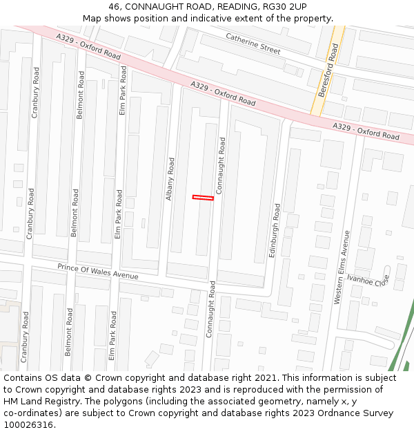 46, CONNAUGHT ROAD, READING, RG30 2UP: Location map and indicative extent of plot
