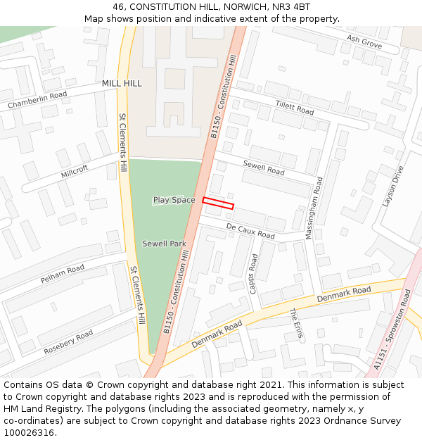 46, CONSTITUTION HILL, NORWICH, NR3 4BT: Location map and indicative extent of plot