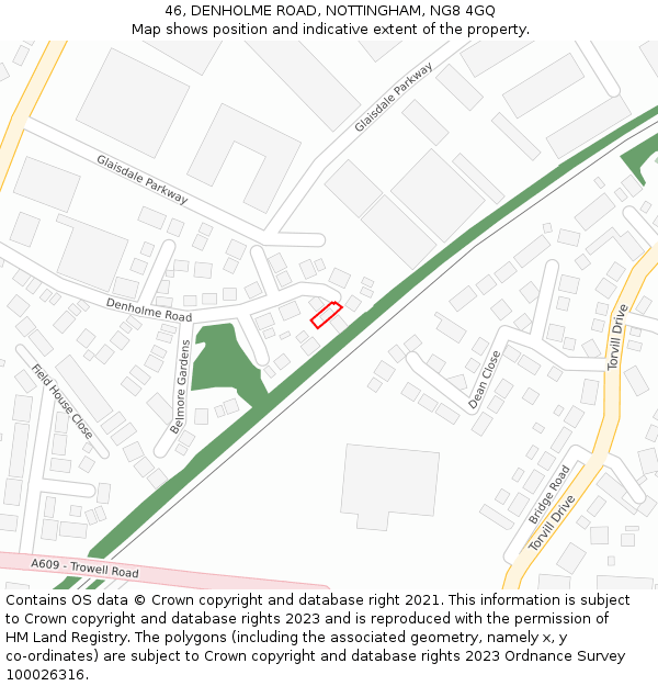 46, DENHOLME ROAD, NOTTINGHAM, NG8 4GQ: Location map and indicative extent of plot
