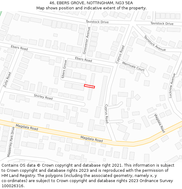 46, EBERS GROVE, NOTTINGHAM, NG3 5EA: Location map and indicative extent of plot