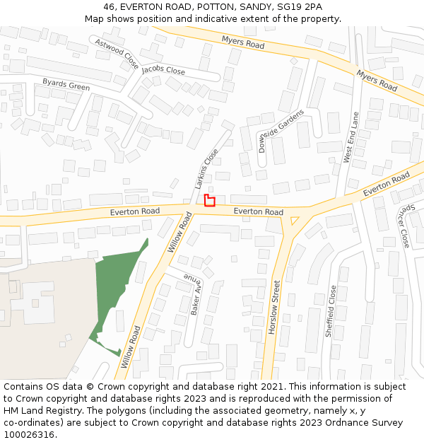 46, EVERTON ROAD, POTTON, SANDY, SG19 2PA: Location map and indicative extent of plot