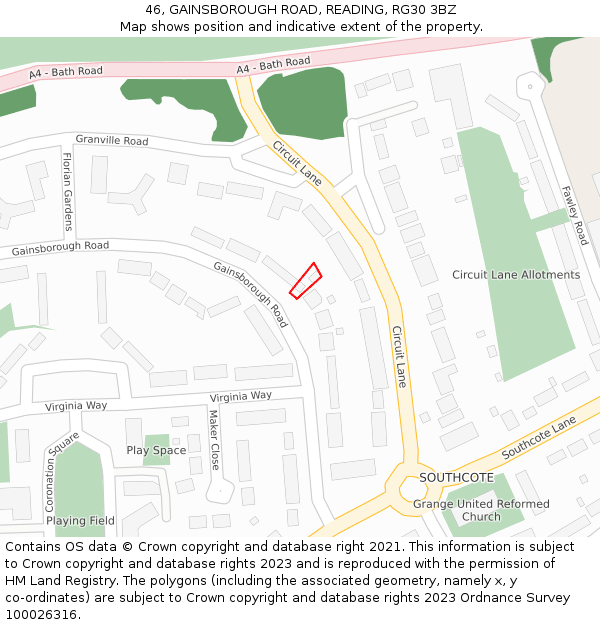 46, GAINSBOROUGH ROAD, READING, RG30 3BZ: Location map and indicative extent of plot