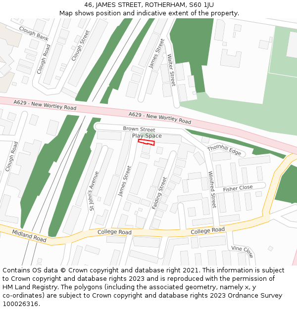46, JAMES STREET, ROTHERHAM, S60 1JU: Location map and indicative extent of plot