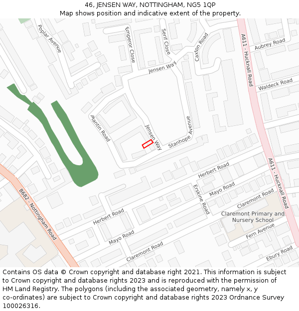46, JENSEN WAY, NOTTINGHAM, NG5 1QP: Location map and indicative extent of plot