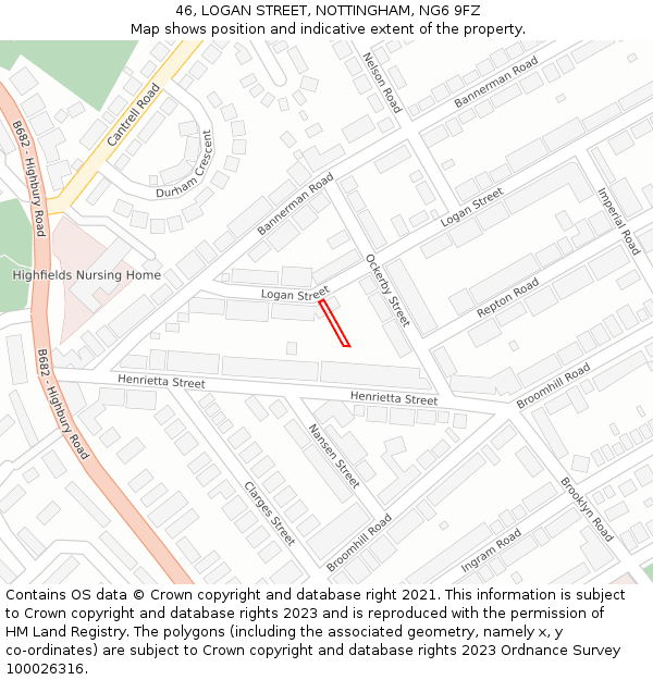46, LOGAN STREET, NOTTINGHAM, NG6 9FZ: Location map and indicative extent of plot
