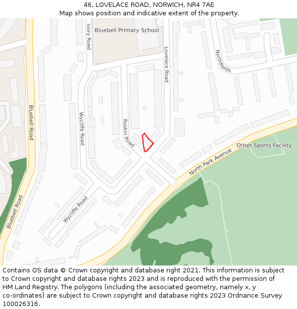 46, LOVELACE ROAD, NORWICH, NR4 7AE: Location map and indicative extent of plot