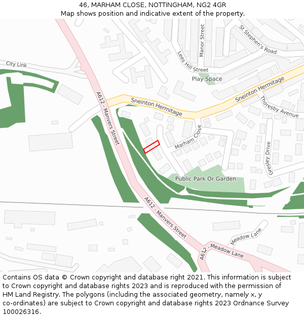 46, MARHAM CLOSE, NOTTINGHAM, NG2 4GR: Location map and indicative extent of plot
