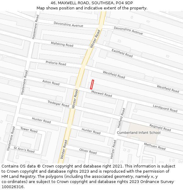 46, MAXWELL ROAD, SOUTHSEA, PO4 9DP: Location map and indicative extent of plot
