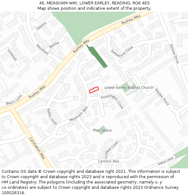 46, MEASHAM WAY, LOWER EARLEY, READING, RG6 4ES: Location map and indicative extent of plot