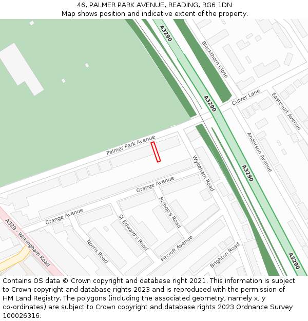 46, PALMER PARK AVENUE, READING, RG6 1DN: Location map and indicative extent of plot