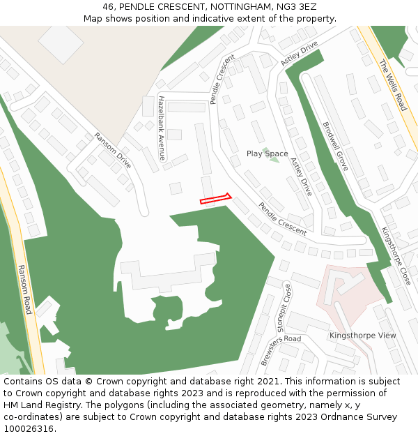 46, PENDLE CRESCENT, NOTTINGHAM, NG3 3EZ: Location map and indicative extent of plot