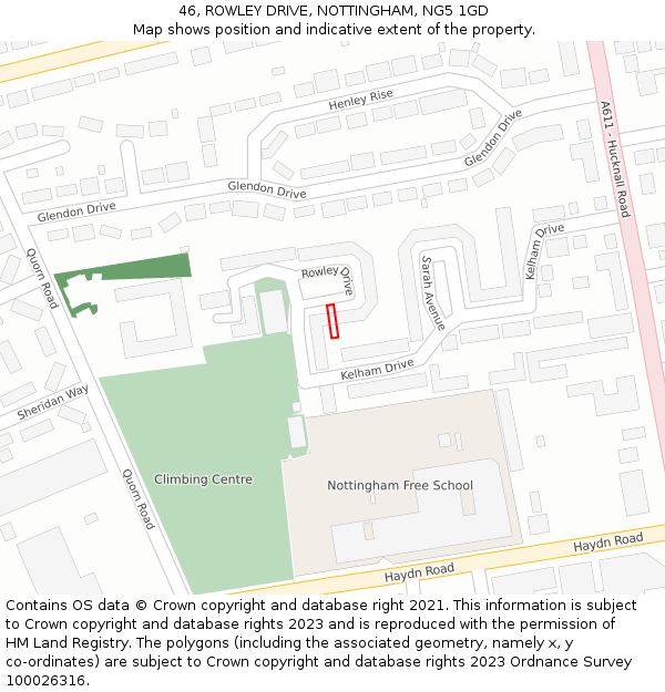 46, ROWLEY DRIVE, NOTTINGHAM, NG5 1GD: Location map and indicative extent of plot