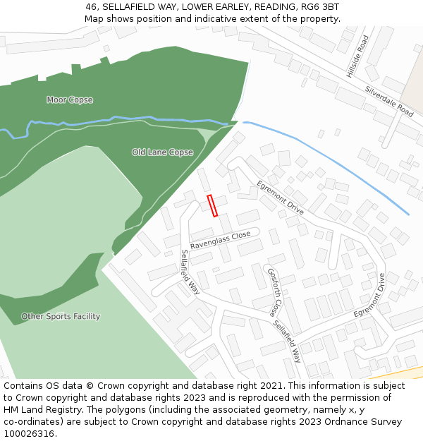 46, SELLAFIELD WAY, LOWER EARLEY, READING, RG6 3BT: Location map and indicative extent of plot