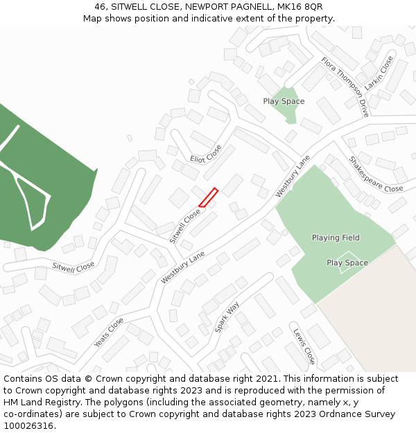 46, SITWELL CLOSE, NEWPORT PAGNELL, MK16 8QR: Location map and indicative extent of plot