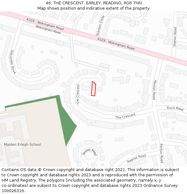 46, THE CRESCENT, EARLEY, READING, RG6 7NN: Location map and indicative extent of plot