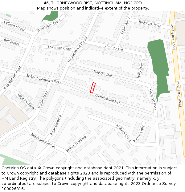 46, THORNEYWOOD RISE, NOTTINGHAM, NG3 2PD: Location map and indicative extent of plot