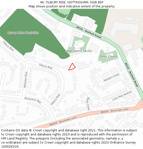 46, TILBURY RISE, NOTTINGHAM, NG8 6EP: Location map and indicative extent of plot