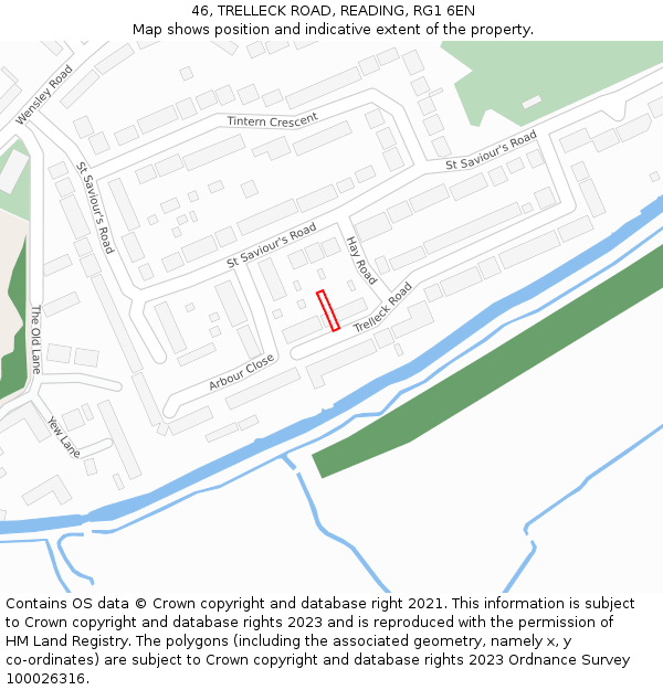 46, TRELLECK ROAD, READING, RG1 6EN: Location map and indicative extent of plot