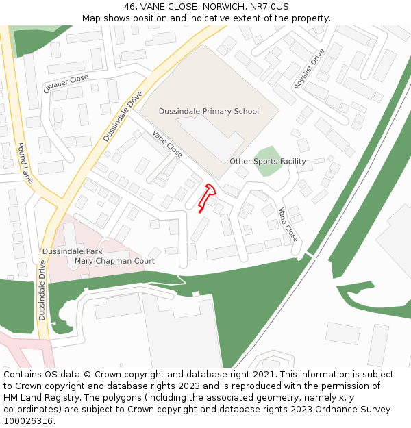 46, VANE CLOSE, NORWICH, NR7 0US: Location map and indicative extent of plot