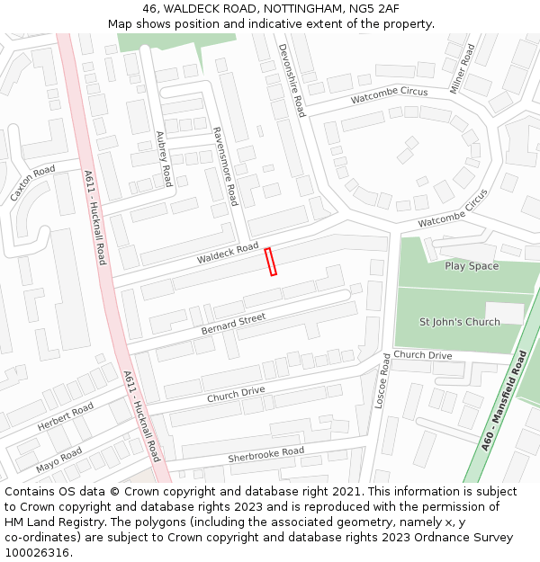46, WALDECK ROAD, NOTTINGHAM, NG5 2AF: Location map and indicative extent of plot