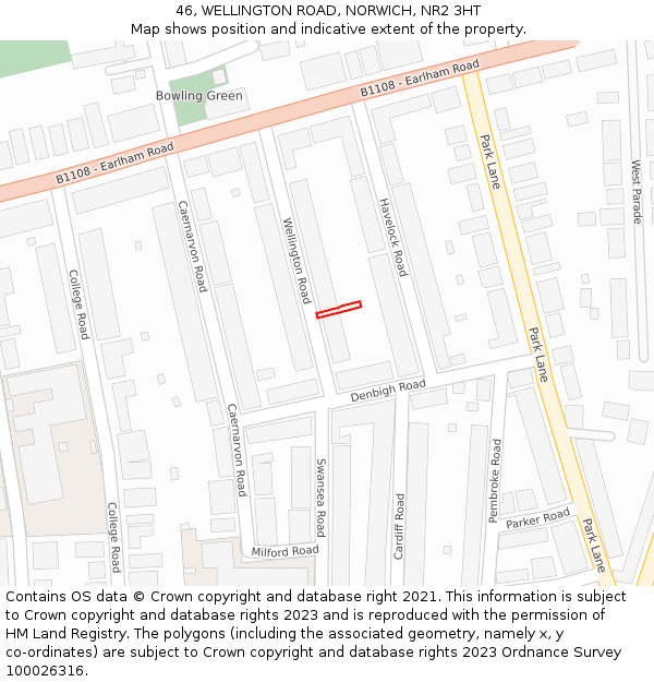 46, WELLINGTON ROAD, NORWICH, NR2 3HT: Location map and indicative extent of plot