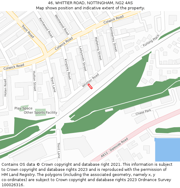 46, WHITTIER ROAD, NOTTINGHAM, NG2 4AS: Location map and indicative extent of plot